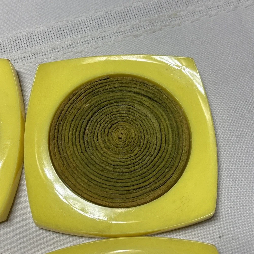 Vintage MCM Mid Century Set of 6 Plastic Drink Coasters Yellow